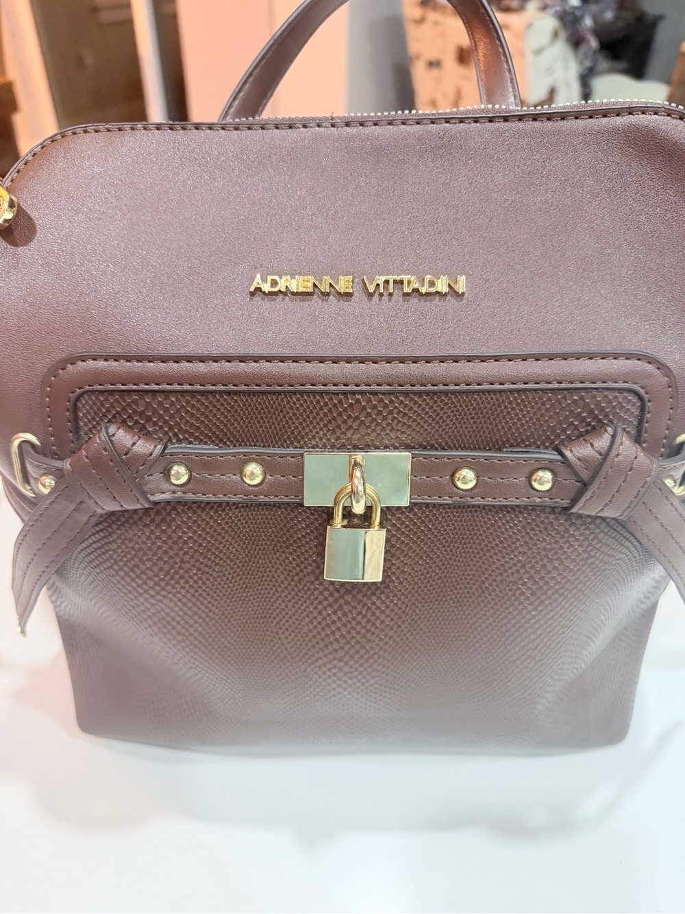 Adrienne Vittadini Dark Brown Textured Leather Backpack